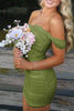 Load image into Gallery viewer, Black Satin Tight Off the Shoulder Mini Party Dress