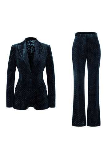 2 Piece Sparkly Dark Green Single Breasted Peak Lapel Women Prom Suits