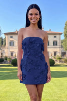 Load image into Gallery viewer, Hot Pink Floral Strapless Short Homecoming Dress