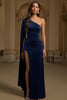 Load image into Gallery viewer, Dark Green Velvet Sheath One Shoulder Long Holiday Party Dress with Slit