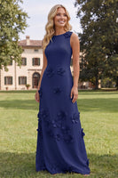 Load image into Gallery viewer, Hot Pink A Line Boat Neck Floral Maxi Formal Dress