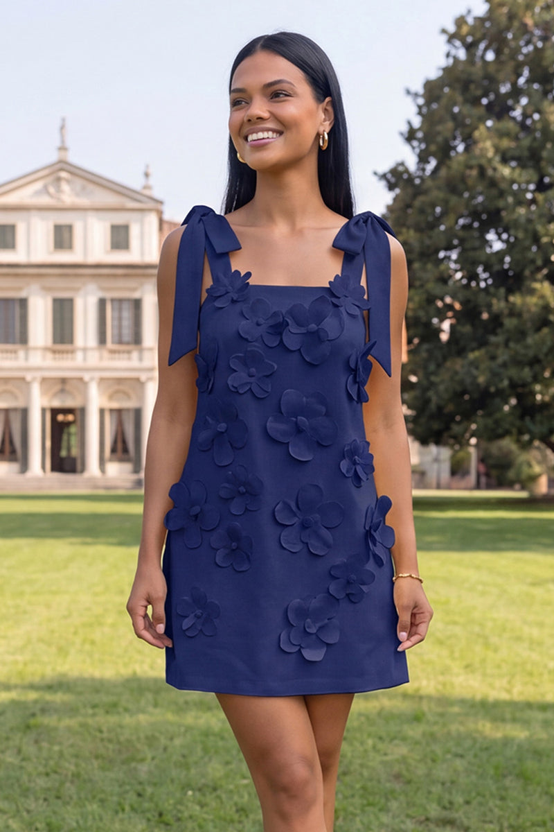 Load image into Gallery viewer, Lilac Thick Straps A Line Short Floral Homecoming Dress with Bows