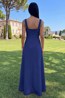 Load image into Gallery viewer, Blue Square Neck A Line Floral Maxi Formal Dress