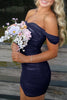 Load image into Gallery viewer, Black Satin Tight Off the Shoulder Mini Party Dress