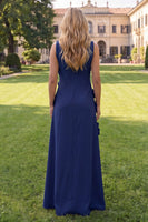 Load image into Gallery viewer, Yellow Boat Neck Floral A Line Long Formal Dress