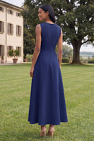 Load image into Gallery viewer, Hot Pink Round Neck A Line Floral Maxi Formal Dress