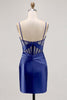 Load image into Gallery viewer, Grey Blue Satin Corset Ruched Tight Short Homecoming Dress with Slit