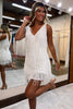 Load image into Gallery viewer, White V-Neck Cross Back Homecoming Dress With Tassel