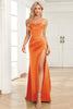 Load image into Gallery viewer, Fuchsia Mermaid Spaghetti Straps Satin Prom Dress with Slit Front