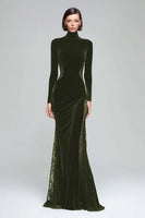 Load image into Gallery viewer, Black Velvet High Neck Mermaid Maxi Holiday Party Dress with Lace