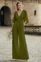 Load image into Gallery viewer, Ivory V-Neck Half Sleeves Long Wedding Jumpsuits with Pockets