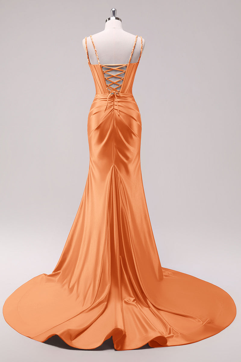 Load image into Gallery viewer, Sparkly Black Corset Spaghetti Straps Prom Dress with Slit
