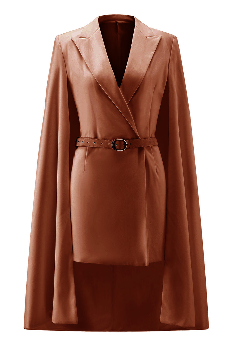 Load image into Gallery viewer, White Satin Peak Lapel Cape Short Work Blazer Dress