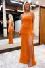 Load image into Gallery viewer, Sequins Spaghetti Straps Sheath Burgundy Prom Dress with Slit
