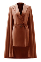 Load image into Gallery viewer, White Satin Bodycon Peak Lapel Short Work Blazer Dress with Cape