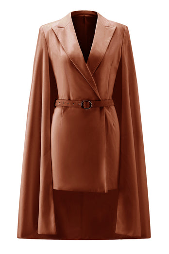 White Satin Bodycon Peak Lapel Short Work Blazer Dress with Cape