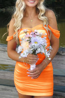 Load image into Gallery viewer, Red Bodycon Ruched Off the Shoulder Short Prom Dress