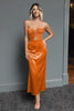 Load image into Gallery viewer, Dark Green Strapless Cut Out Sheath Satin Long Formal Dress