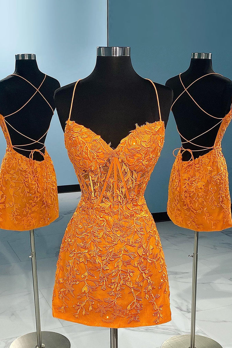 Load image into Gallery viewer, Pink Spaghetti Straps Bodycon Homecoming Dress with Appliques