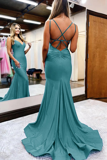 Royal Blue Spaghetti Straps Simple Mermaid Prom Dress