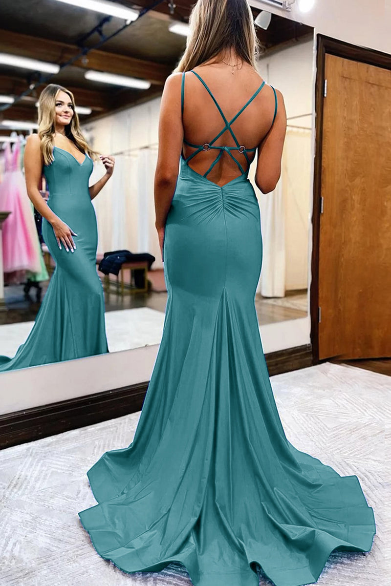 Load image into Gallery viewer, Royal Blue Spaghetti Straps Simple Mermaid Prom Dress