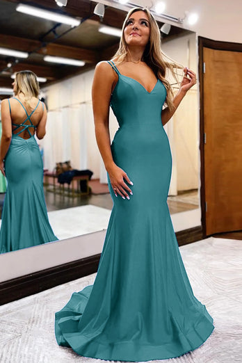 Royal Blue Spaghetti Straps Simple Mermaid Prom Dress