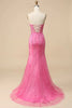 Load image into Gallery viewer, Mermaid Sweethaert Hot Pink Corset Prom Dress with Split Front