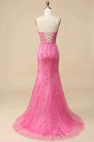 Load image into Gallery viewer, Mermaid Sweethaert Hot Pink Corset Prom Dress with Split Front