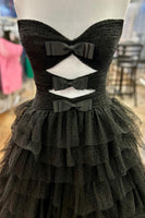 Load image into Gallery viewer, Fuchsia Strapless Tulle A-Line Long Prom Dress with Bows