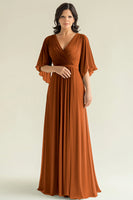 Load image into Gallery viewer, Gold V-Neck A Line Pleated Mother of the Bride Dress