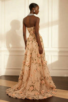 Load image into Gallery viewer, Floral Purple Strapless A Line Long Corset Prom Dress