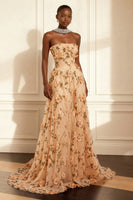 Load image into Gallery viewer, Floral Purple Strapless A Line Long Corset Prom Dress