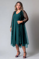 Load image into Gallery viewer, Desert Rose Sparkly V-Neck Tea Length Mother of the Bride Dress