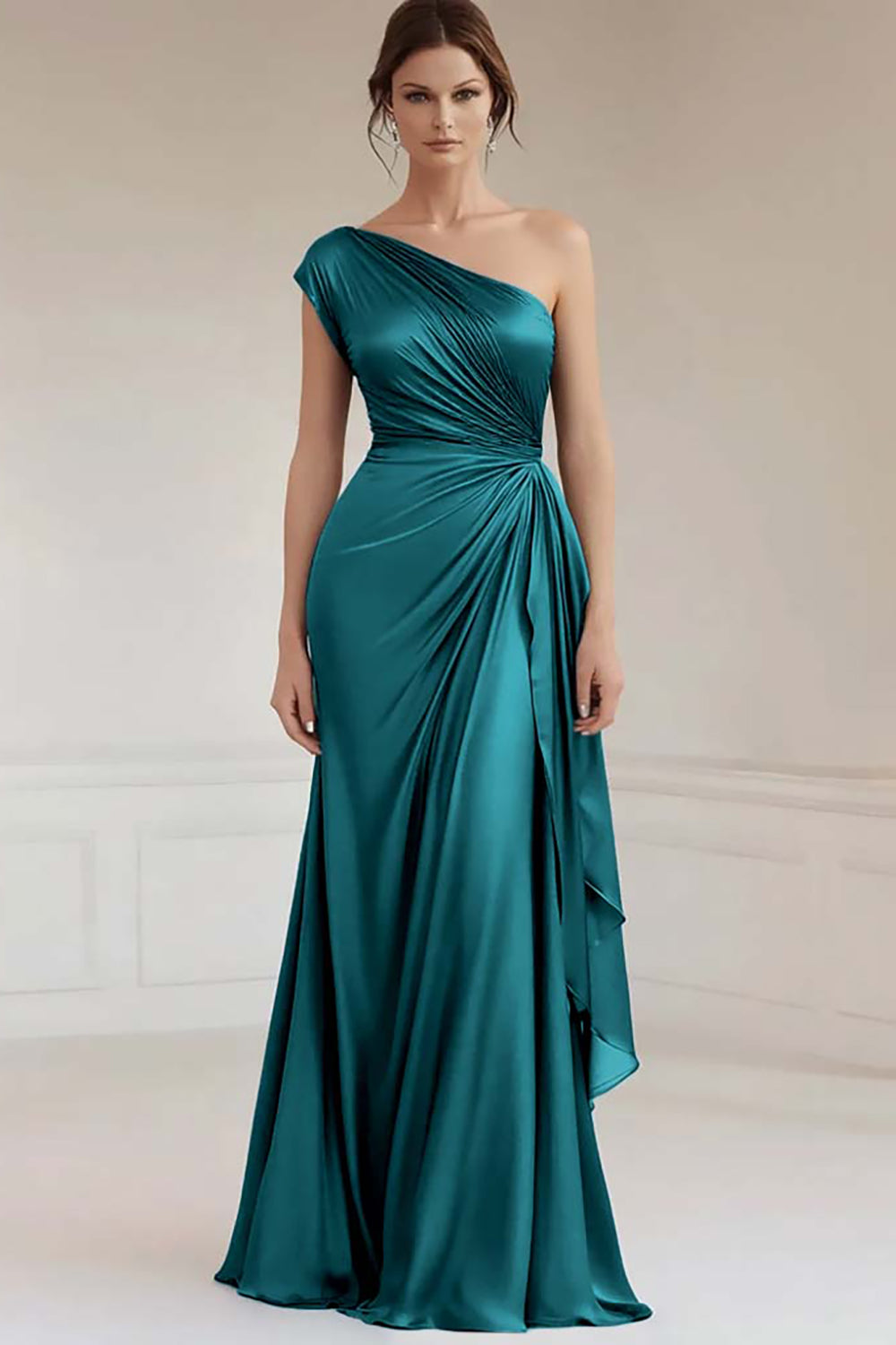 Peacock Sheath Satin One Shoulder Long Formal Dress