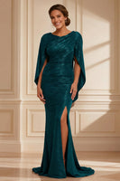 Load image into Gallery viewer, Burgundy Boat Neck Mermaid Long Mother of the Bride Dress with Slit