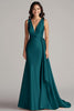 Load image into Gallery viewer, Peacock Mermaid Deep V-Neck Long Satin Formal Dress