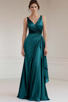 Load image into Gallery viewer, Peacock Sheath Satin Sleeveless Long Formal Dress