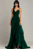 Load image into Gallery viewer, Ink Blue Spaghetti Straps Ruched Chiffon Long Formal Dress with Ruffles