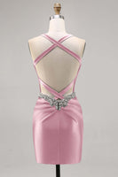 Load image into Gallery viewer, Sparkly Green Satin Corset Tight Short Homecoming Dress with Beading