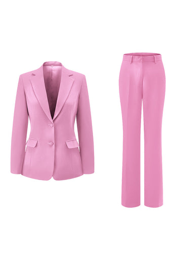 2 Piece Dark Fuchsia Satin Notched Lapel Women Prom Suits
