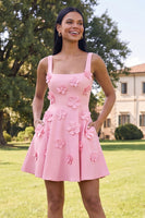 Load image into Gallery viewer, Blue Floral Square Neck A Line Short Homecoming Dress with Pockets