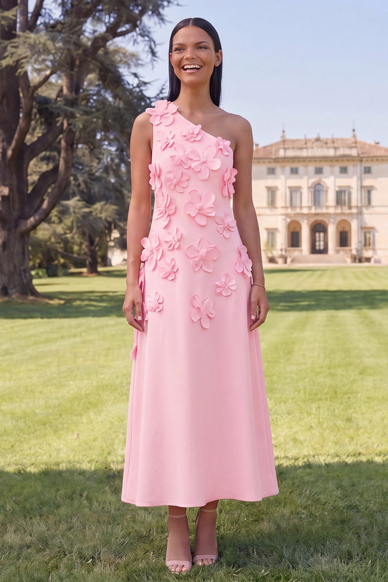 Load image into Gallery viewer, Floral Yellow A Line One Shoulder Maxi Formal Dress