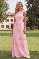 Load image into Gallery viewer, Hot Pink A Line Boat Neck Floral Maxi Formal Dress