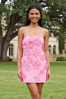 Load image into Gallery viewer, Hot Pink Floral Strapless Short Homecoming Dress