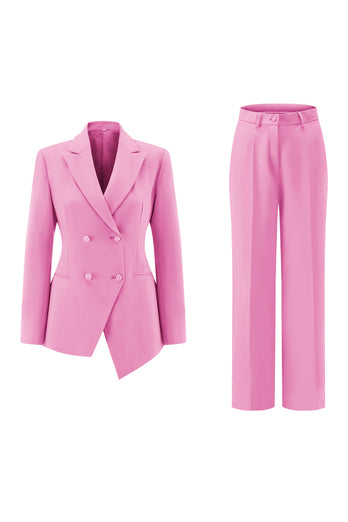 2 Piece Fuchsia Peak Lapel Double Breasted Women Prom Suits
