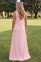 Load image into Gallery viewer, Blue A Line Floral High Neck Long Formal Dress