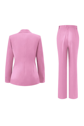 2 Piece Dark Fuchsia Satin Notched Lapel Women Prom Suits