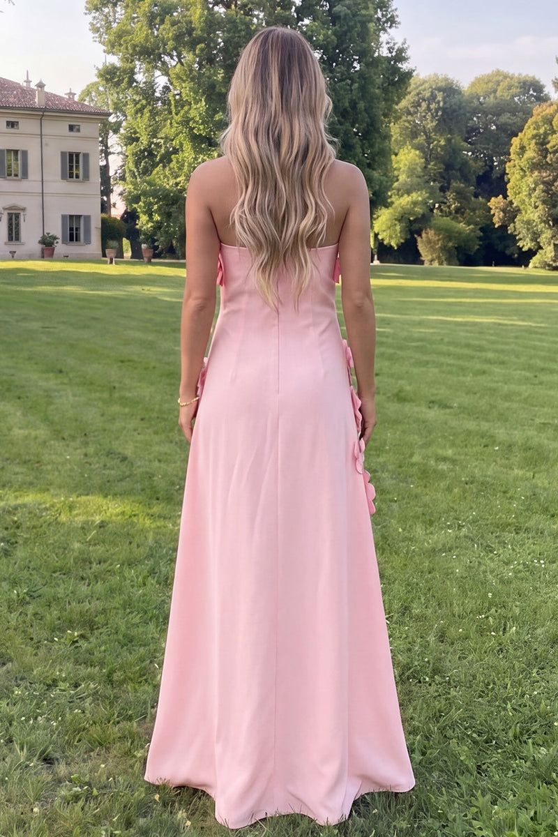 Load image into Gallery viewer, Sage Green Strapless A Line Floral Maxi Formal Dress