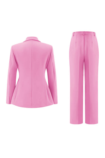 2 Piece Fuchsia Peak Lapel Double Breasted Women Prom Suits