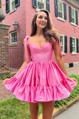 A-Line Pink Ruched Corset Short Homecoming Dress